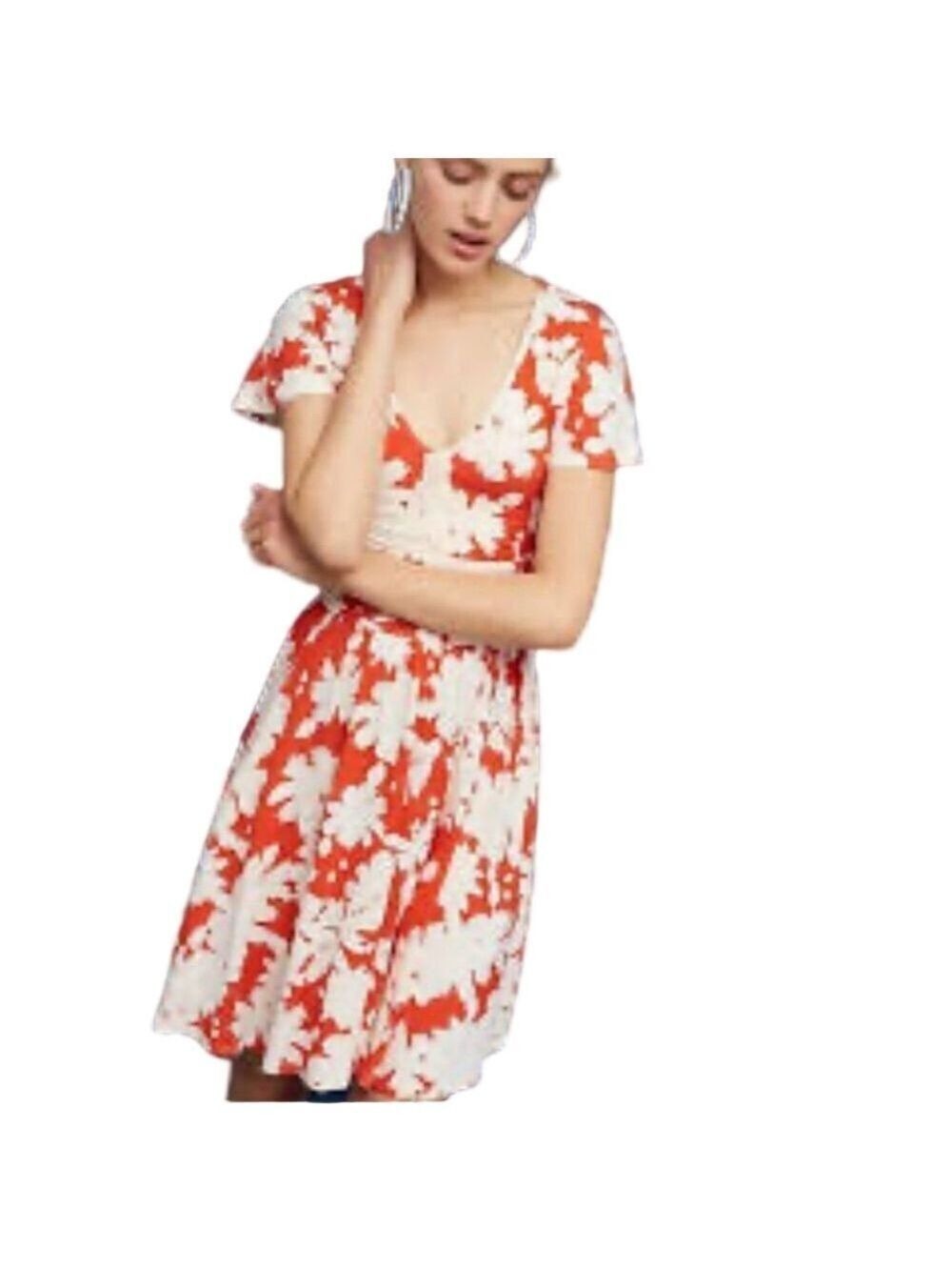 Anthropologie Maeve Dress Cream & Orange Floral Women’s XS Fit & Flare Knit